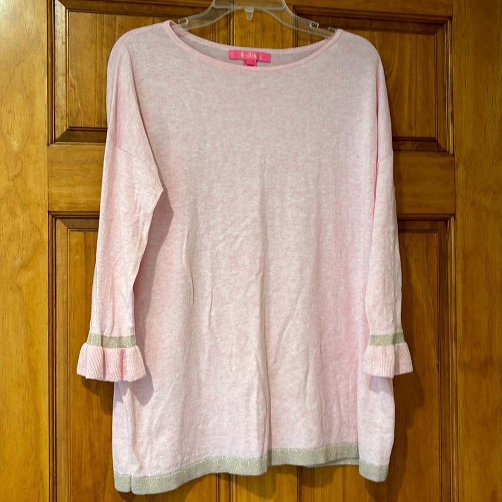 NWOT Lilly Pulitzer charla ruffle trim sweater with gold trim size S